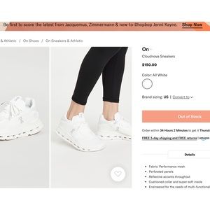 On Cloudnova running sneakers, size 6.5, white